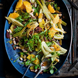 Orange, pecan and cannellini salad with sautéed fennel and golden raisins