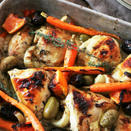 Orange Roasted Chicken with Fennel, Dates and Carrots