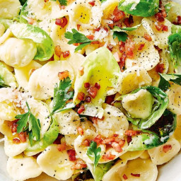 Orecchiette with bacon and Brussels sprouts