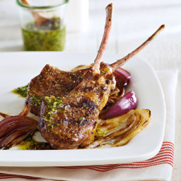 Oregano Lamb Chops with Grilled Fennel and Mint-Almond Pesto