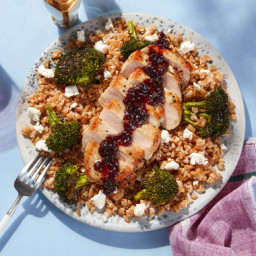 Oregon Wine Country-Inspired Pork Chops & Farro with Sour Cherry Pan Sa