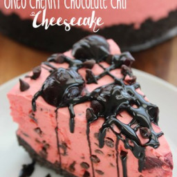 Oreo Cherry Chocolate Chip No Bake Cheesecake