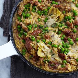 Orzo Risotto with Sausage and Artichokes