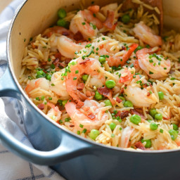 Orzo Risotto with Shrimp, Peas & Bacon