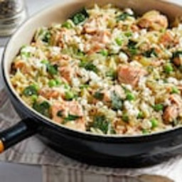 Orzo Skillet With Salmon, Peas, Dill and Feta