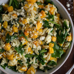 Orzo with Butternut Squash, Spinach and Blue Cheese