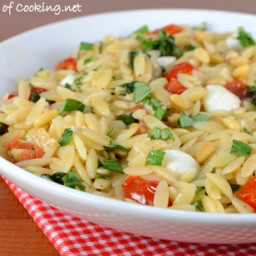 Orzo with Sautéed Garlicky Spinach and Tomatoes topped with Mozzarella and 