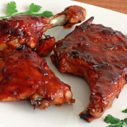 Oven-baked Chicken and Pork Chops with Chipotle Maple Barbecue Sauce