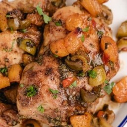 Oven Baked Chicken Thighs with Apricots and Olives