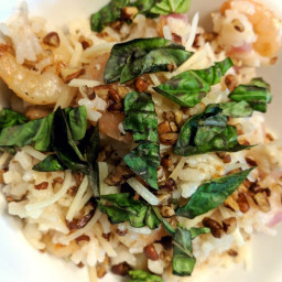Oven Baked Shrimp Risotto with Pecans and Basil