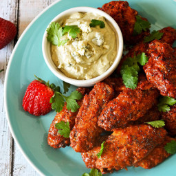 Oven-Baked Strawberry-Chipotle Wings With Avocado-Blue Cheese Dip