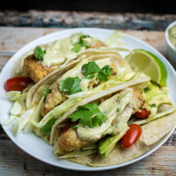 Oven Fried Fish Tacos With Spicy Avocado Cream Sauce