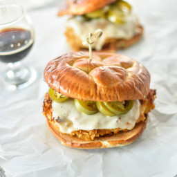 Oven-Fried Chicken Sandwiches with Beer-Picked Jalapeños and Spicy Honey Mu