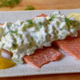 Oven-Poached Salmon with Cucumber Sauce