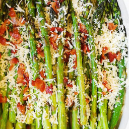 Oven-Roasted Asparagus with Asiago, Bacon, and Garlic