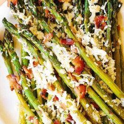 Oven-Roasted Asparagus with Asiago, Bacon, and Garlic