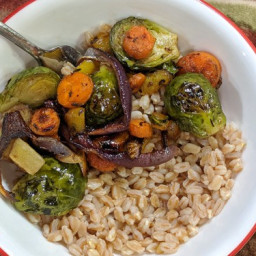 Oven Roasted Brussels Sprouts and Farro Bowls