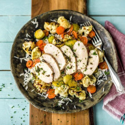 Oven-Roasted Chicken with Winter Vegetables, Basmati Rice, and Lemon-Thyme 