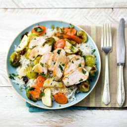 Oven-Roasted Chicken with Winter Vegetables, Basmati Rice, and Lemon-Thyme 
