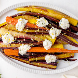 Oven Roasted Rainbow Carrots with Ricotta Topping 