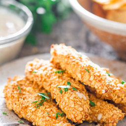 Oven Fried Breaded Chicken Tenders with Maple Mustard Dipping Sauce