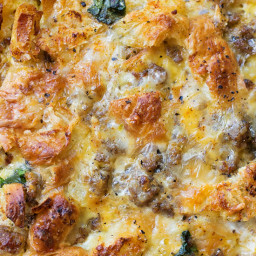 Overnight Sausage, Egg and Croissant Breakfast Bake