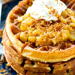 Overnight Yeast Waffles with Pina Colada Topping