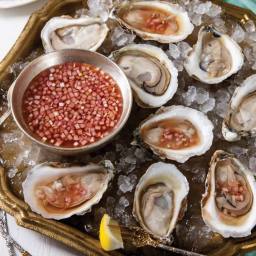 Oysters on the Half Shell with Blood Orange-Cognac Mignonette