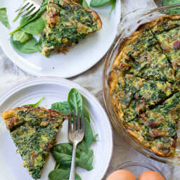 Paleo and Whole30 Spinach Quiche with Bacon Mushrooms and Onions
