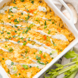 Paleo Buffalo Chicken Casserole with Ranch and Cauliflower Rice (Whole30, L