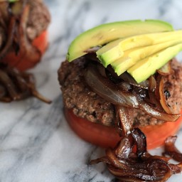 Paleo Burgers with Caramelized Balsamic Onions and Avocado