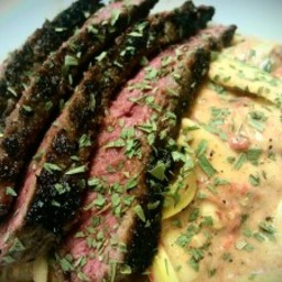 Paleo Creamy Roasted Red Pepper Steak and Pasta