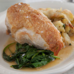 Pan Fried Breast of Chicken, Wilted Spinach and Crushed Potatoes
