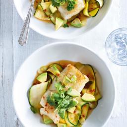 Pan-Fried Cod with Ginger, Zucchini and Avocado