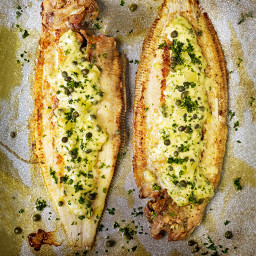Pan-fried dover sole with caper, lemon and parsley butter sauce