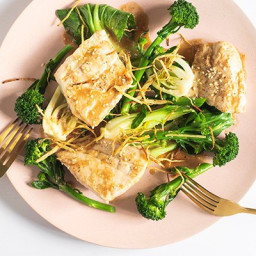 Pan-fried fish fillets with miso steamed greens( SERVES 4 )