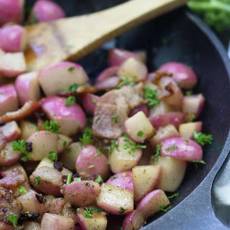 Pan fried radishes with bacon