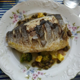 Pan-fried sea bass with citrus-dressed broccoli