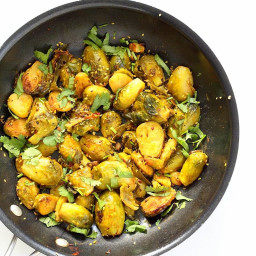 Pan Roasted Brussels Sprouts Subzi with Turmeric, Cumin and Mustard Seeds