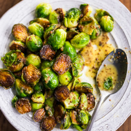 Pan-Roasted Brussels Sprouts with Maple-Mustard Vinaigrette