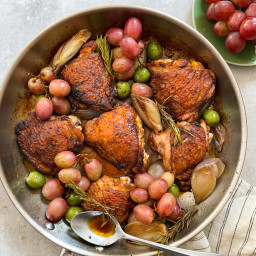 Pan-Roasted Chicken Thighs with California Grapes and Sweet Potatoes