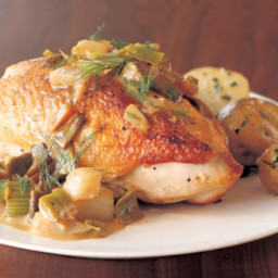 Pan-Roasted Chicken with Fennel, Leeks and Cream