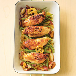 Pan Roasted Chicken with Lemon, Garlic, Green Beans and Red Potatoes