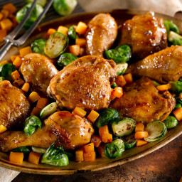 Pan Roasted Maple Dijon Chicken With Butternut Squash and Brussels Sprouts