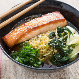 Pan-Roasted Salmonwith Spicy Miso Broth and Wakame