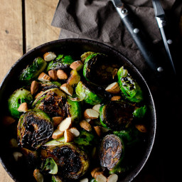 Pan Seared Brussels Sprouts with Almonds and Balsamic