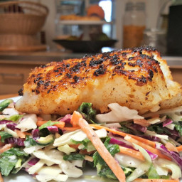 Pan Seared Cod with Kale Cabbage Slaw