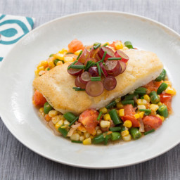 Pan-Seared Codwith Pickled Grapes and Summer Succotash