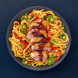 Pan-Seared Duck & Lo Mein Noodles with Peanut Sauce & Vegetables