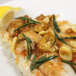 Pan-Seared Flounder with Fried Rosemary & Garlic
